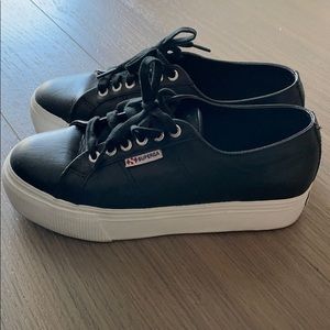 Superga Leather Platform Sneakers Black Size 8